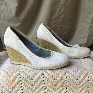 White Wedges Lace Eyelet Espadrilles
